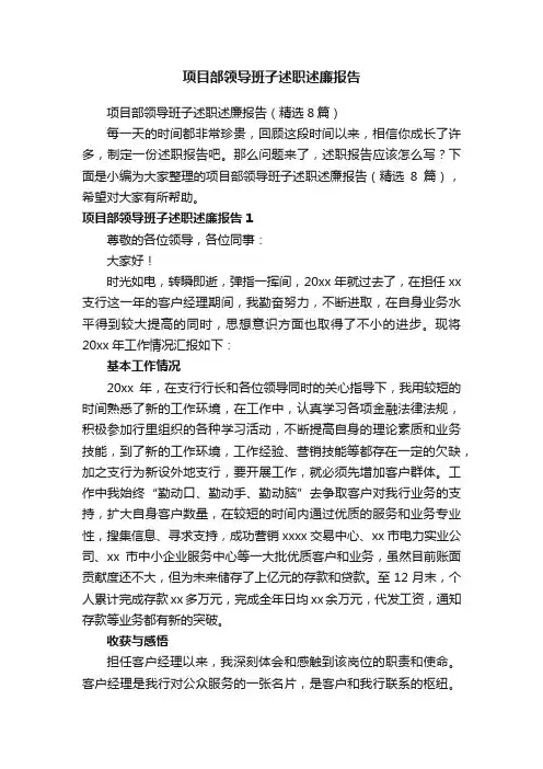 项目部领导班子述职述廉报告（精选8篇）