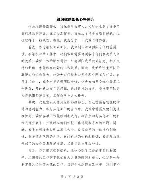 组织部副部长心得体会
