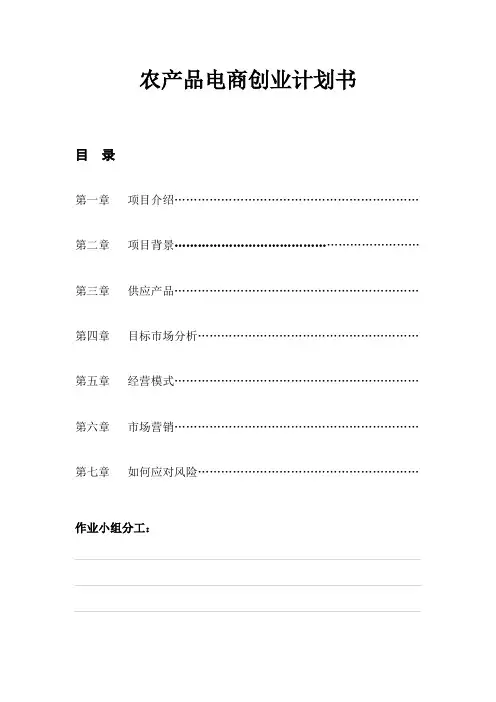 农产品电商创业计划书