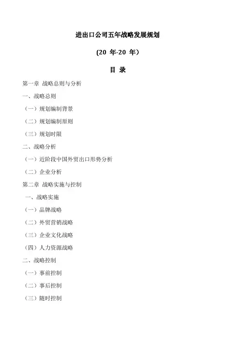 进出口公司五年战略发展规划范例