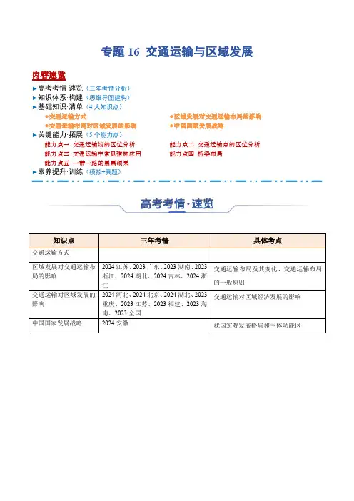 专题16交通运输与区域发展【知识清单】 (1)