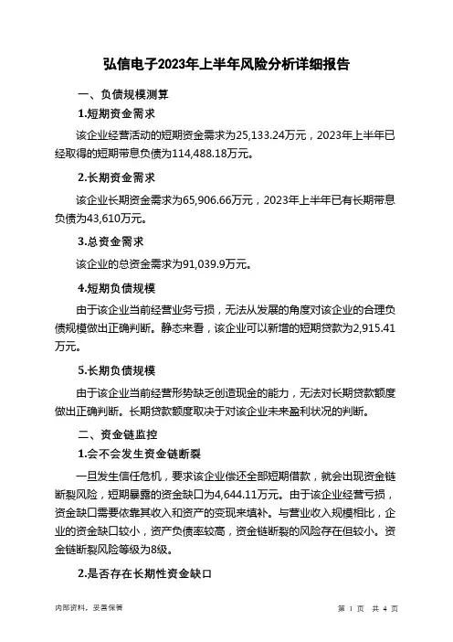 300657弘信电子2023年上半年财务风险分析详细报告