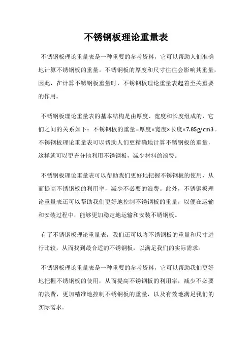 不锈钢板理论重量表