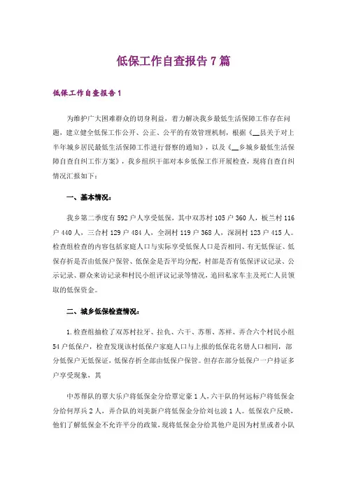 低保工作自查报告7篇