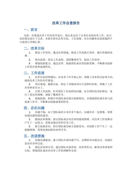 改革工作自查报告