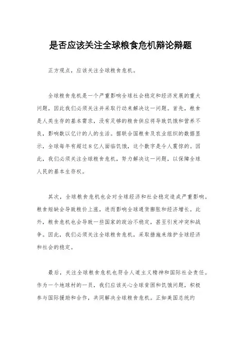 是否应该关注全球粮食危机辩论辩题