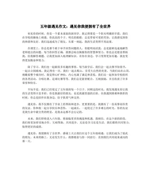 五年级遇见作文：遇见你我便拥有了全世界