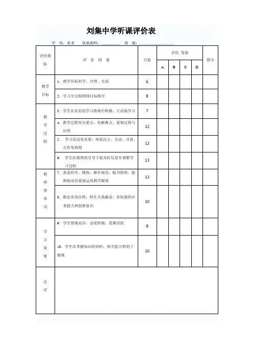 听课记录及评价表