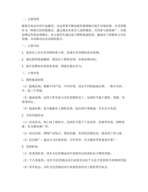 全民营销方案销售提成