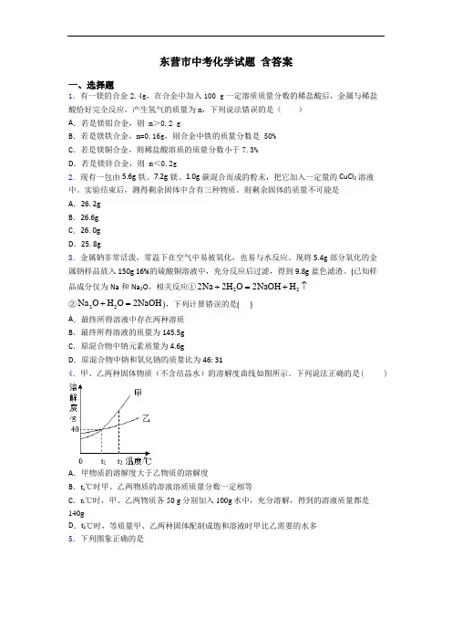 东营市中考化学试题 含答案