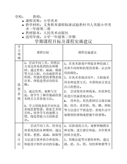 课程纲要一年级下册(第2册)