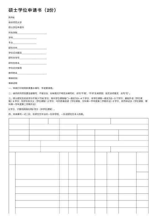 硕士学位申请书（2份）