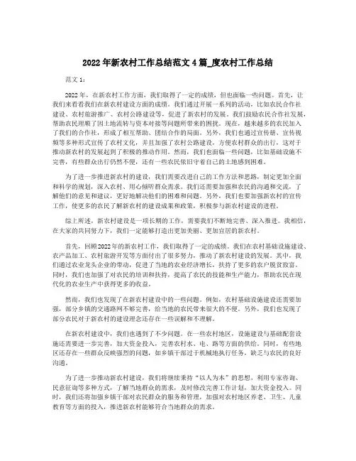 2022年新农村工作总结范文4篇_度农村工作总结
