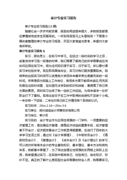 审计专业实习报告（15篇）