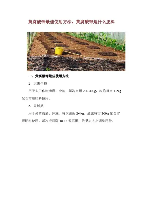 黄腐酸钾最佳使用方法,黄腐酸钾是什么肥料
