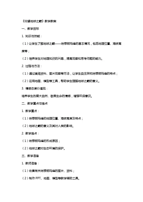 《仰望地球之巅》教学教案