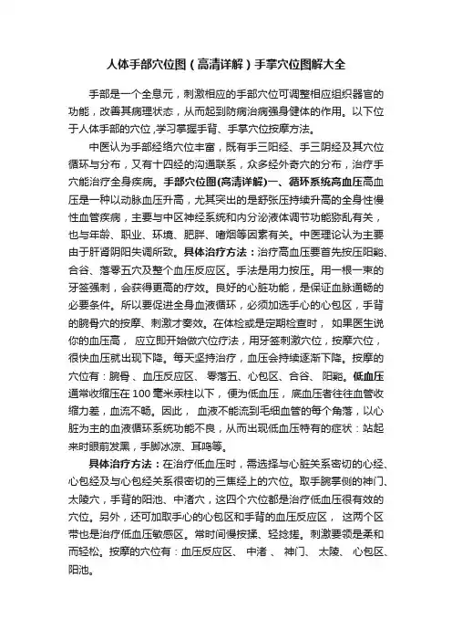 人体手部穴位图（高清详解）手掌穴位图解大全