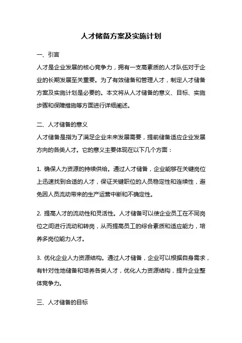 人才储备方案及实施计划
