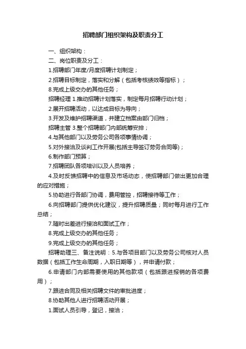 招聘部门组织架构及职责分工