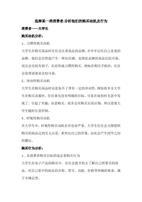 选择某一类消费者,分析他们的购买动机及行为