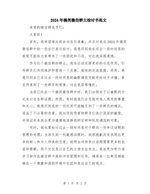 2024年搞笑微信群主检讨书范文