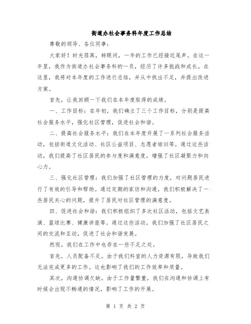 街道办社会事务科年度工作总结