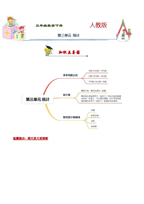 三年级下册数学第三单元《统计》知识点思维导图及单元巩固练习(人教版,含答案)