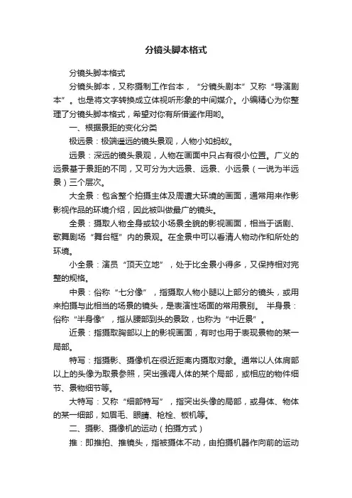 分镜头脚本格式