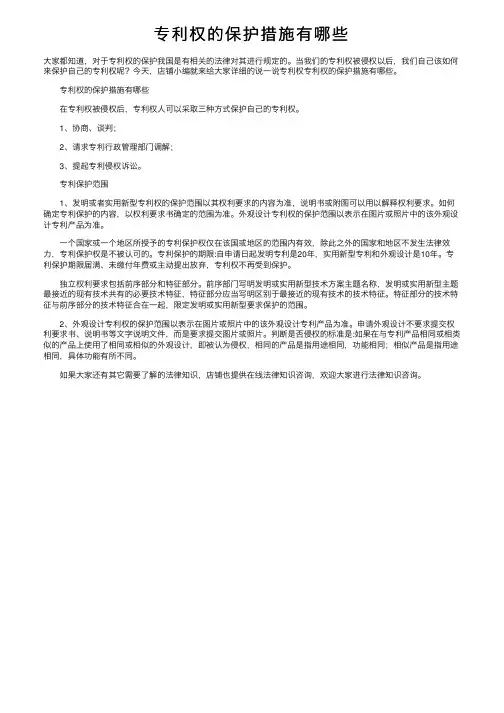 专利权的保护措施有哪些