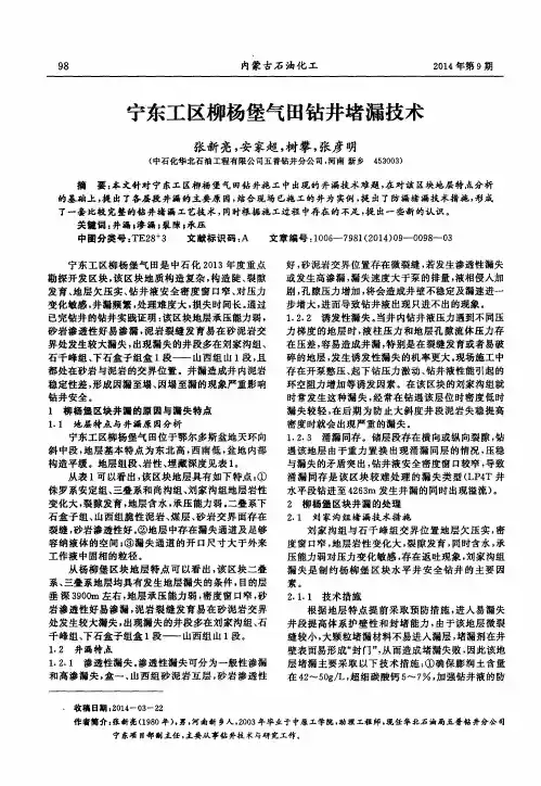 宁东工区柳杨堡气田钻井堵漏技术