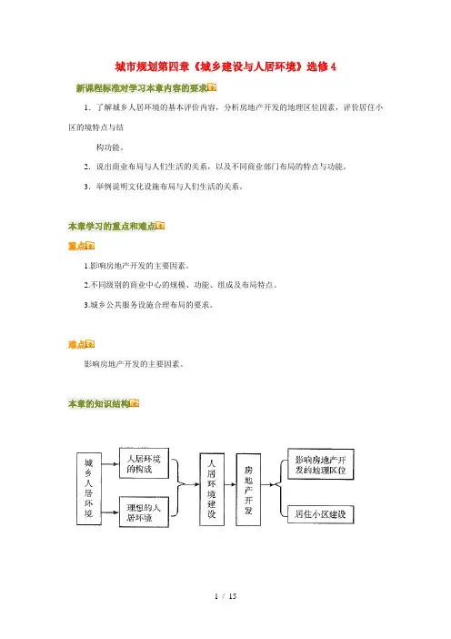 高三地理城市规划第四章《城乡建设与人居环境》知识点分析人教新课标版选修4