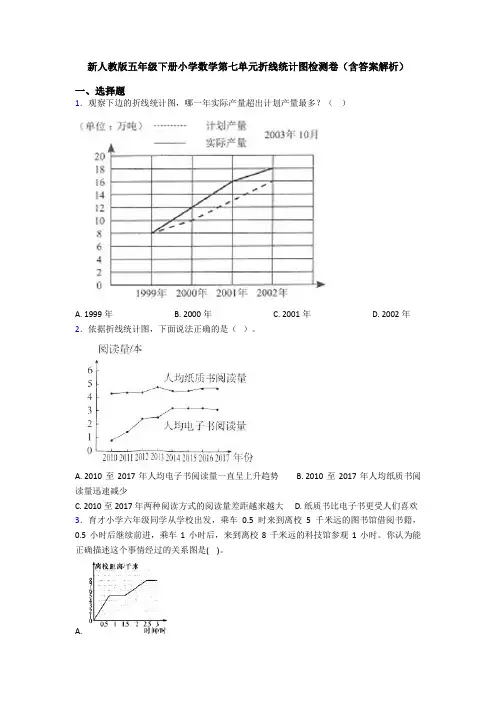 新人教版五年级下册小学数学第七单元折线统计图检测卷(含答案解析)