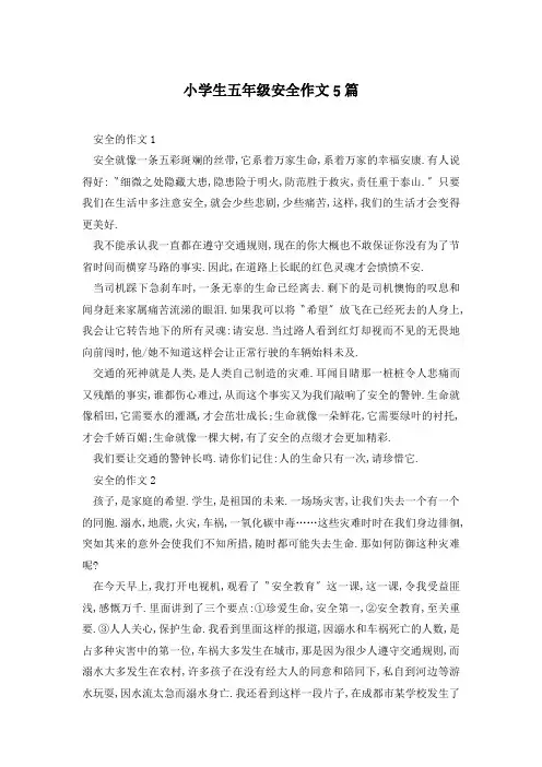小学生五年级安全作文5篇