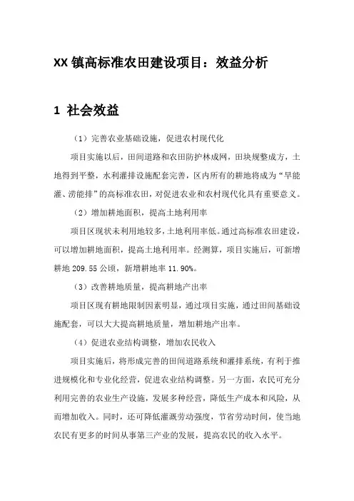 XX镇高标准农田建设项目：效益分析