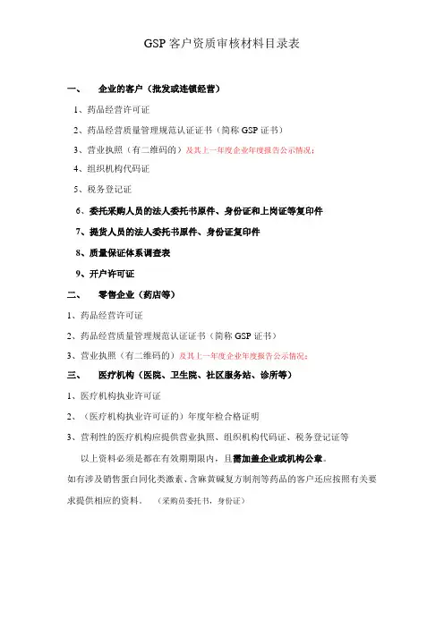 GSP客户资质审核材料清单