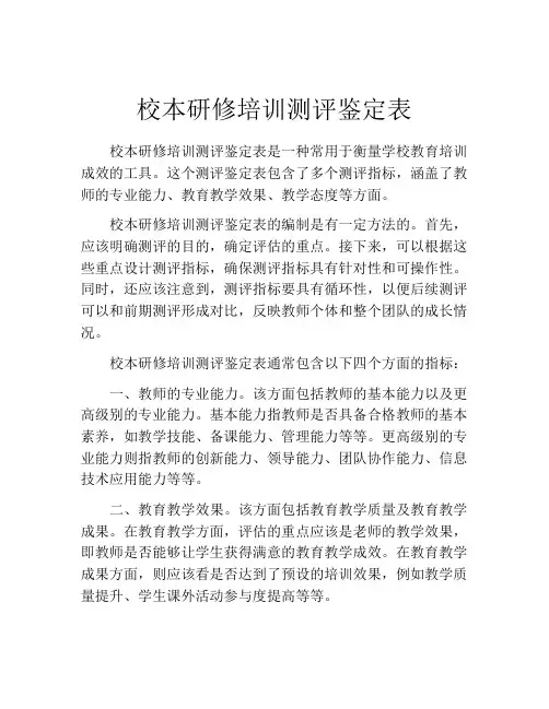 校本研修培训测评鉴定表