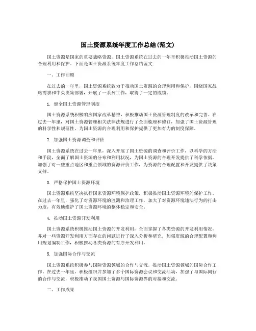国土资源系统年度工作总结(范文)