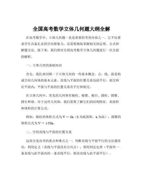 全国高考数学立体几何题大纲全解