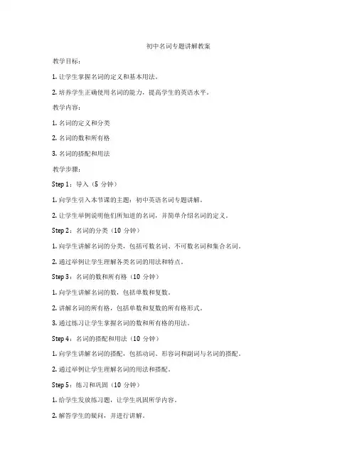 初中名词专题讲解教案