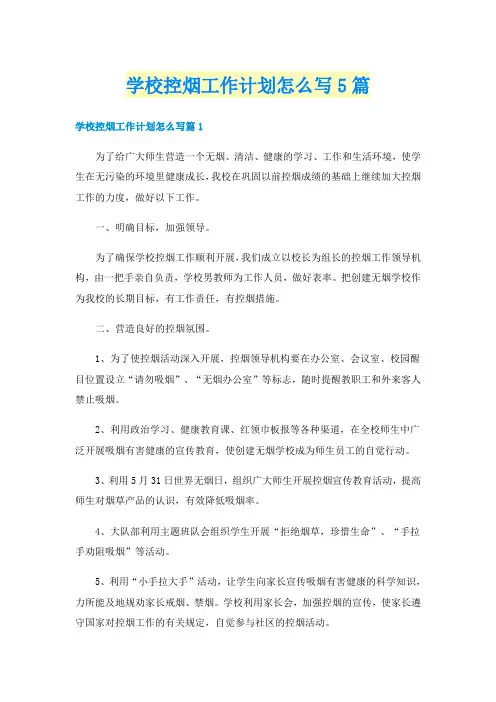 学校控烟工作计划怎么写5篇