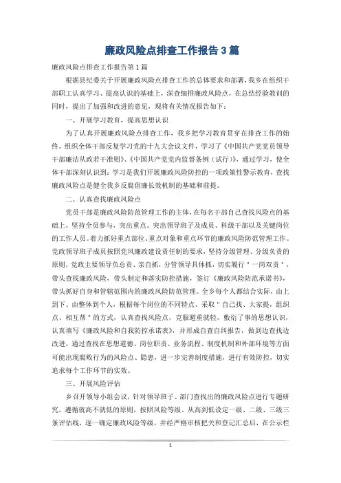 廉政风险点排查工作报告3篇