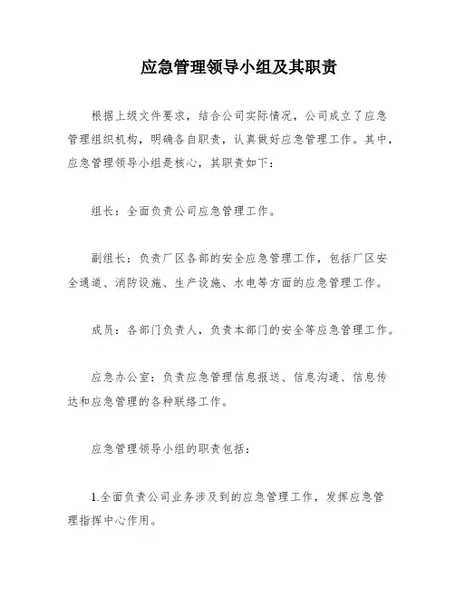 应急管理领导小组及其职责