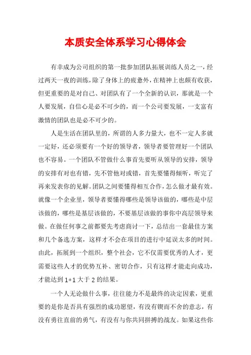 本质安全体系学习心得体会