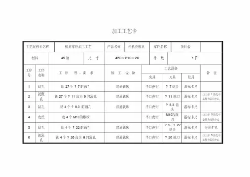 模具零件加工工艺卡(参考)
