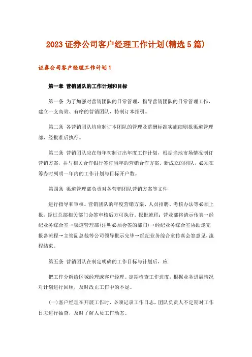 2023证券公司客户经理工作计划(精选5篇)