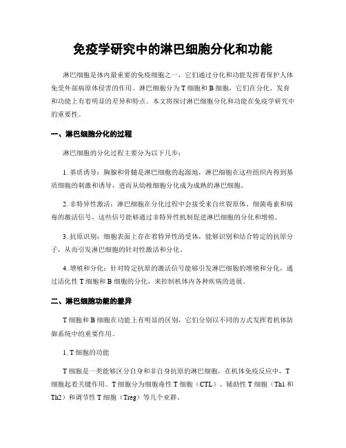 免疫学研究中的淋巴细胞分化和功能