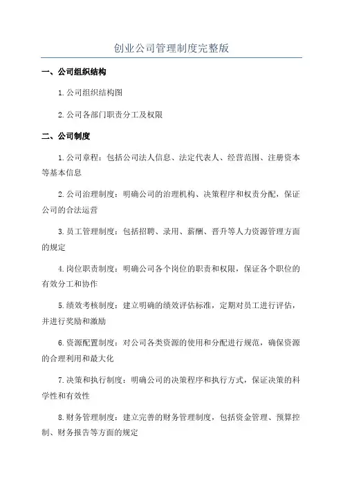 创业公司管理制度完整版