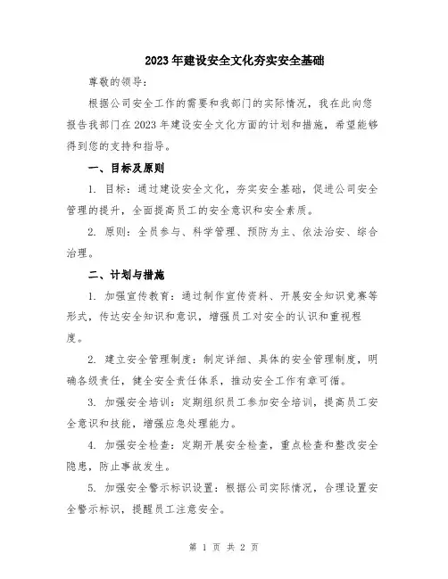 2023年建设安全文化夯实安全基础