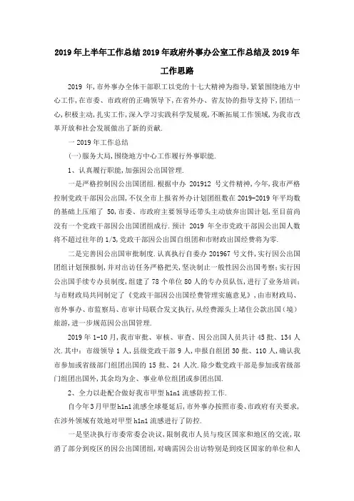 2019年上半年工作总结 2019年政府外事办公室工作总结及2019年工作思路 精品