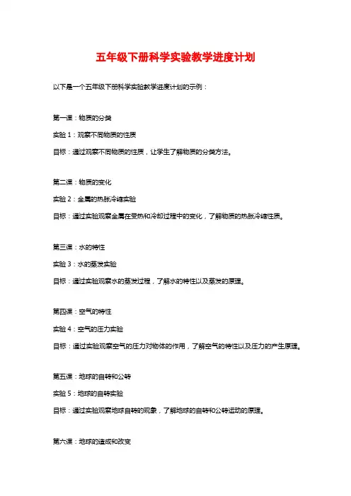 五年级下册科学实验教学进度计划 (2)